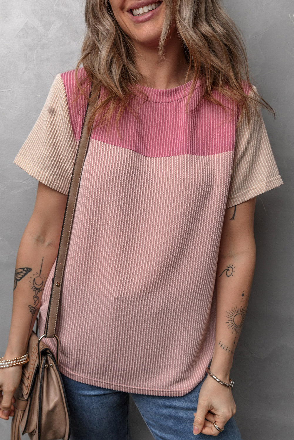 Black Rib Textured Colorblock T Shirt - PrizQ