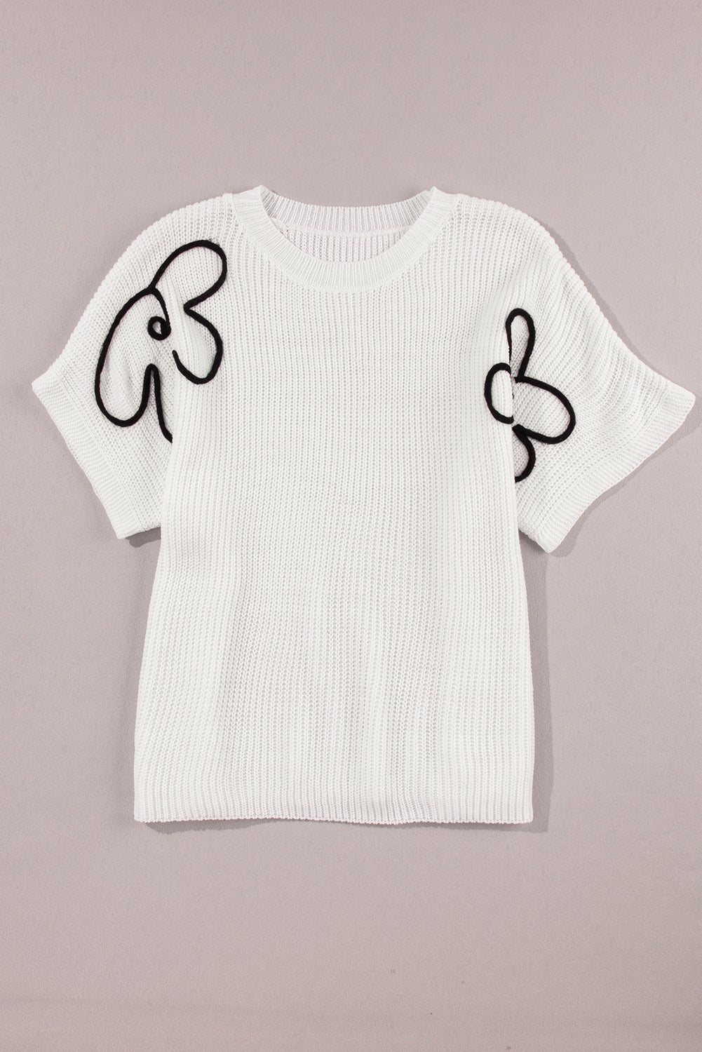 White Flower Embroidery Sweater Top - PrizQ
