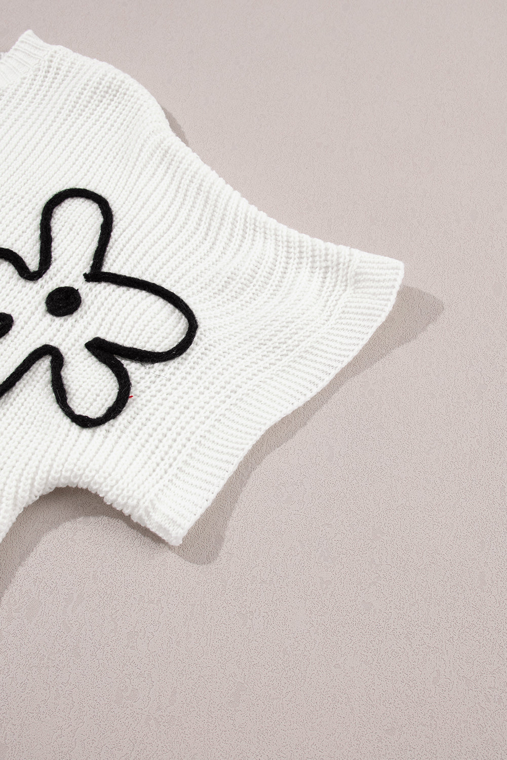 White Flower Embroidery Sweater Top - PrizQ