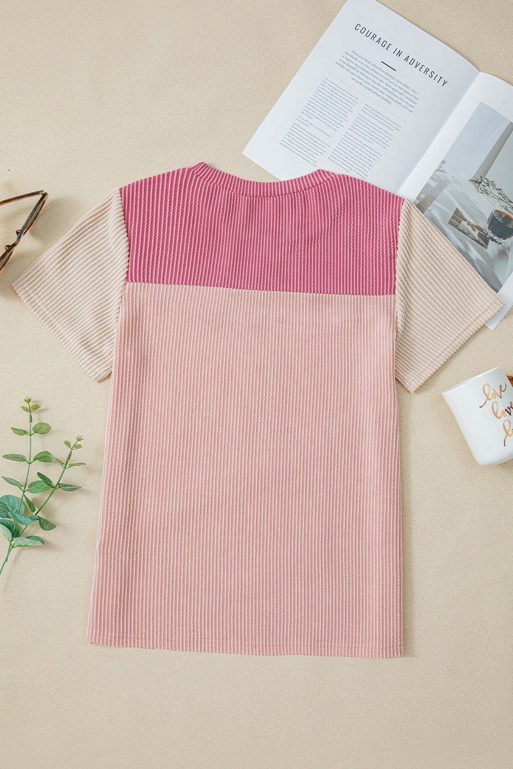 Black Rib Textured Colorblock T Shirt - PrizQ