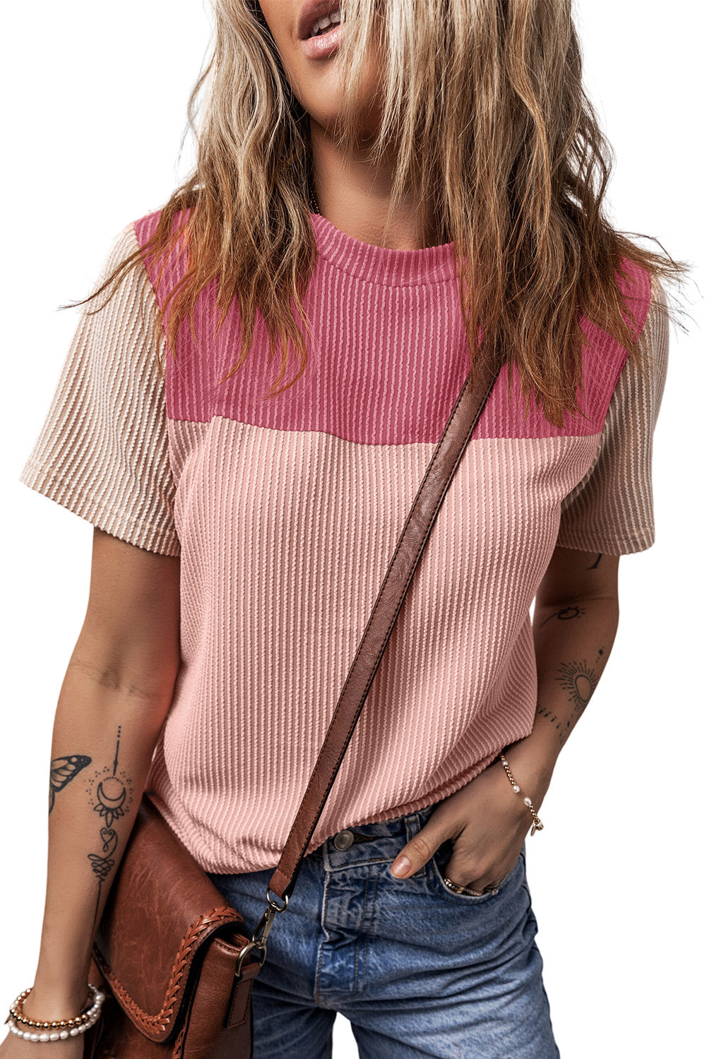 Black Rib Textured Colorblock T Shirt - PrizQ