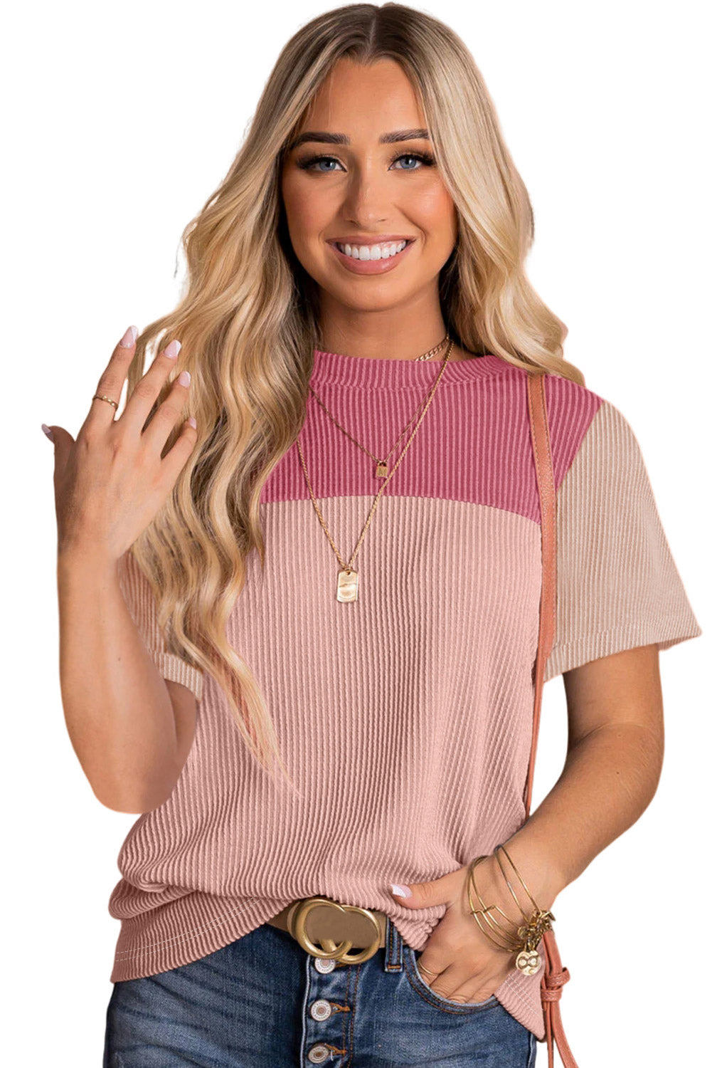 Black Rib Textured Colorblock T Shirt - PrizQ