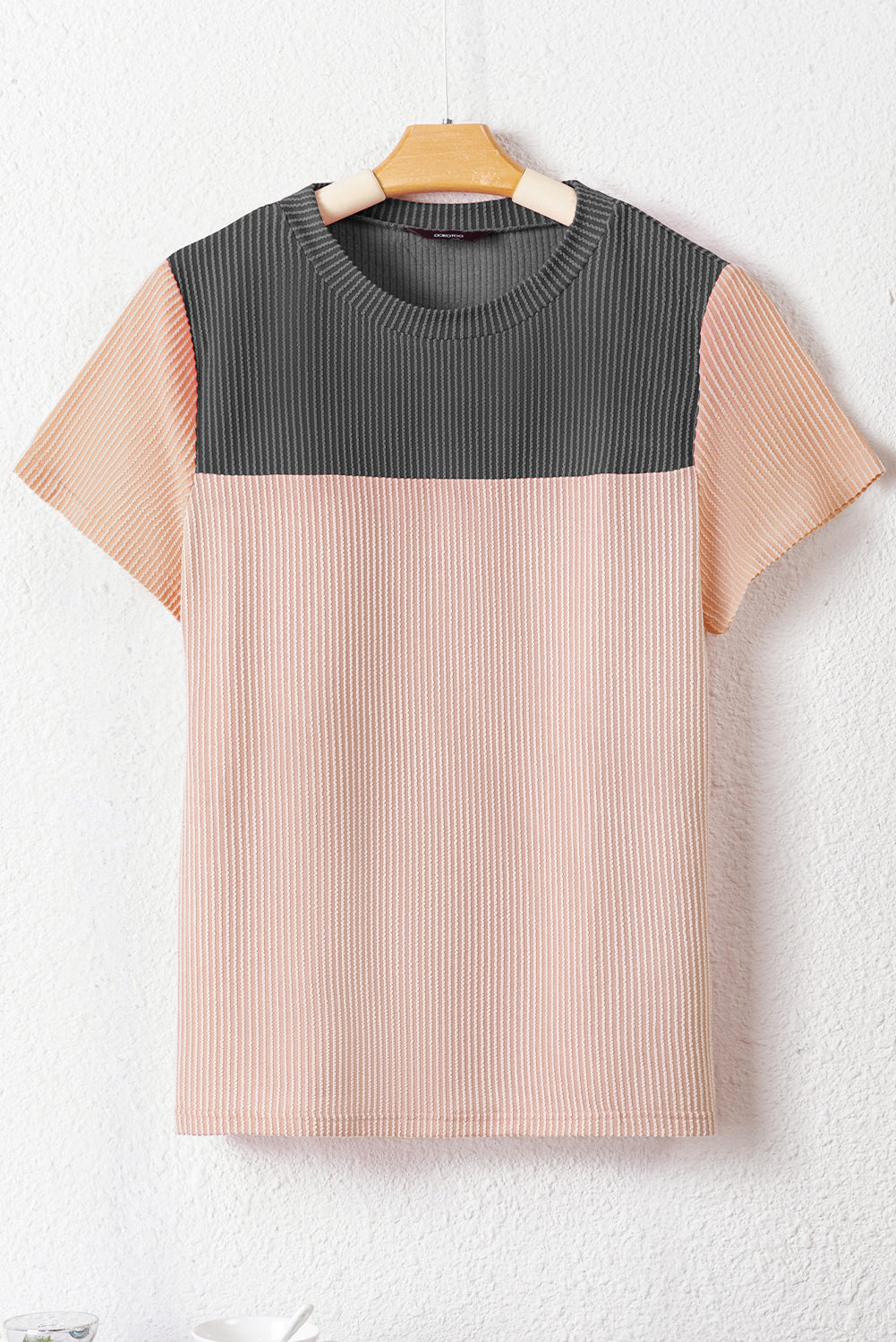 Black Rib Textured Colorblock T Shirt - PrizQ