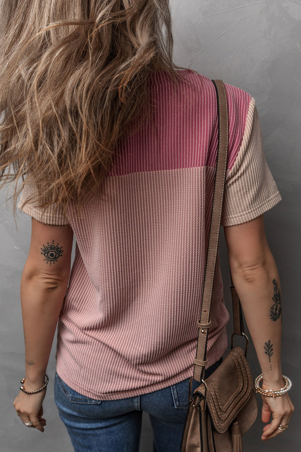 Black Rib Textured Colorblock T Shirt - PrizQ