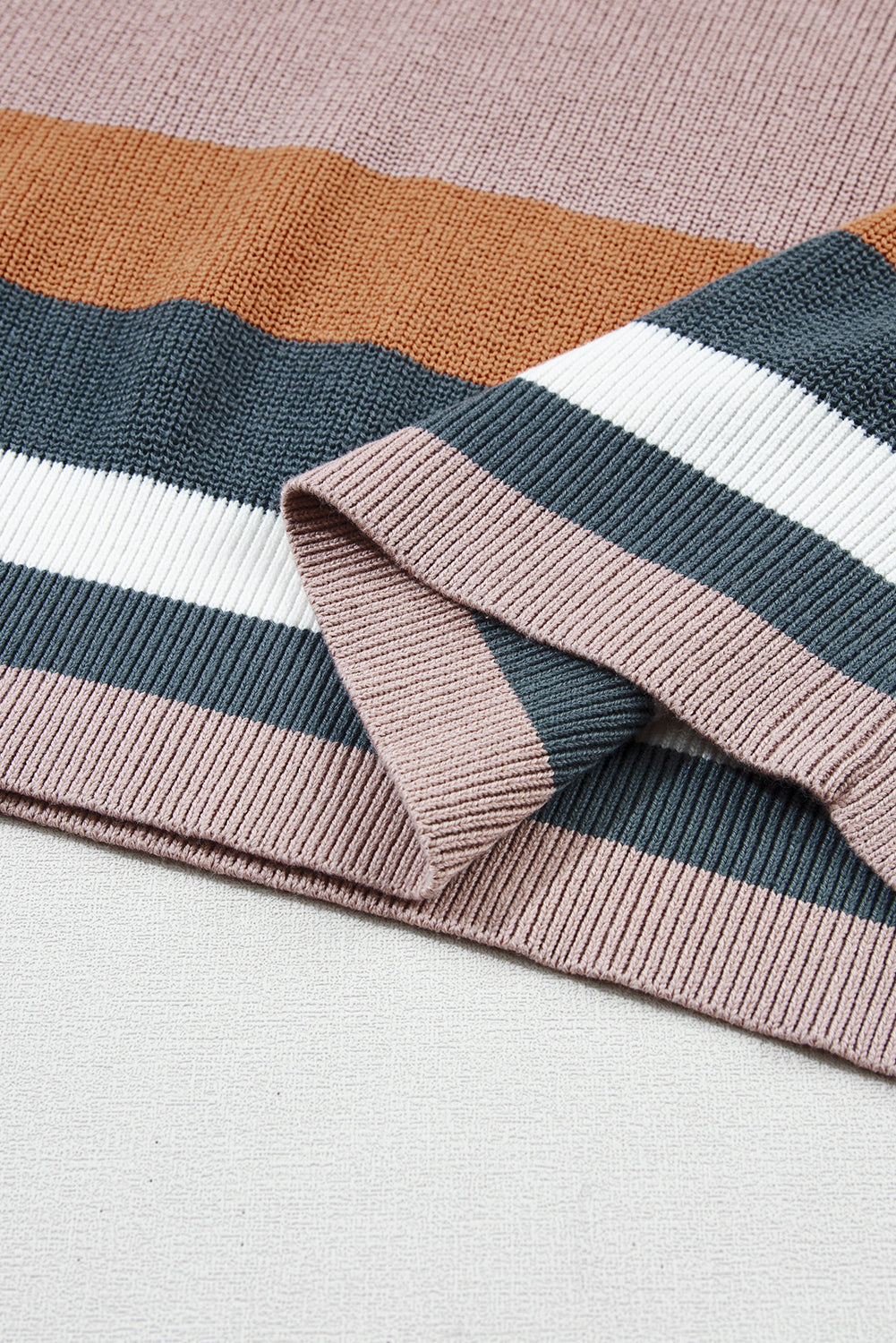 Camel Striped Knit Crew Neck T Shirt Sweater - PrizQ