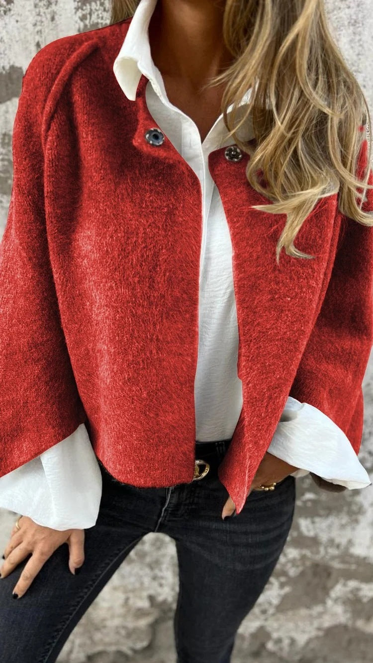 Dames Vleermuismouw Vest Herfst en Winter Ruimvallende Korte Kasjmierjas - PrizQ