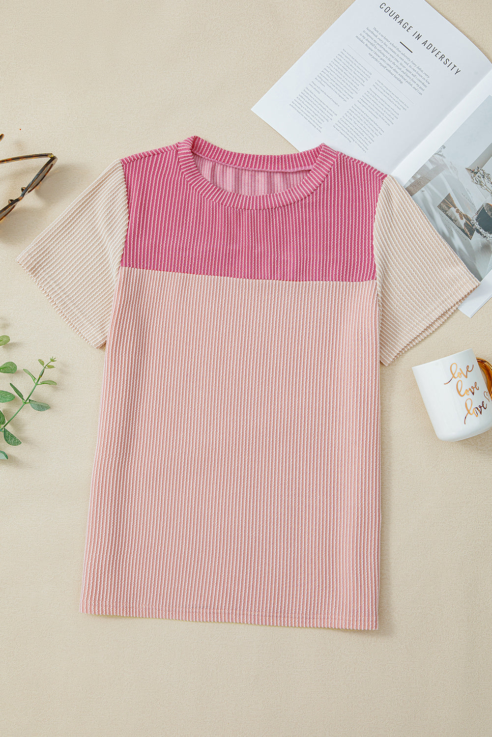 Black Rib Textured Colorblock T Shirt - PrizQ