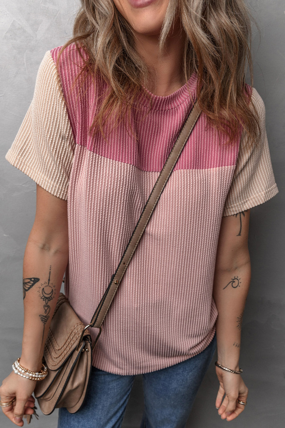 Black Rib Textured Colorblock T Shirt - PrizQ