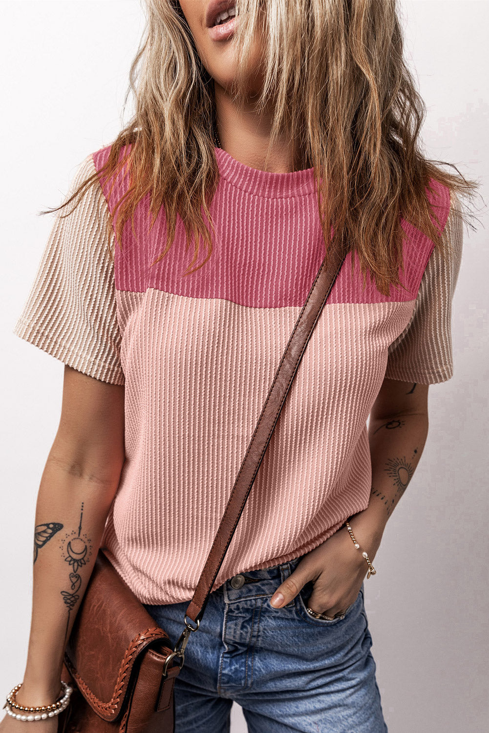 Black Rib Textured Colorblock T Shirt - PrizQ