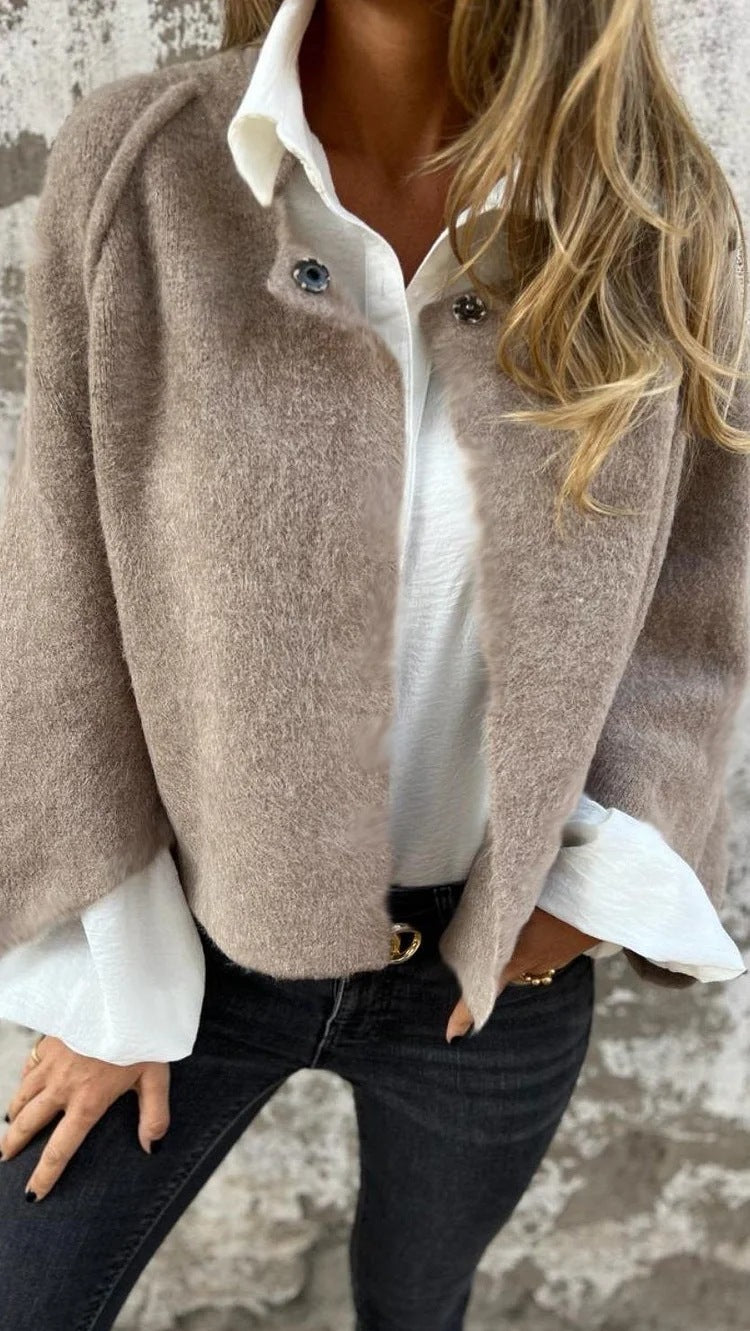 Dames Vleermuismouw Vest Herfst en Winter Ruimvallende Korte Kasjmierjas - PrizQ