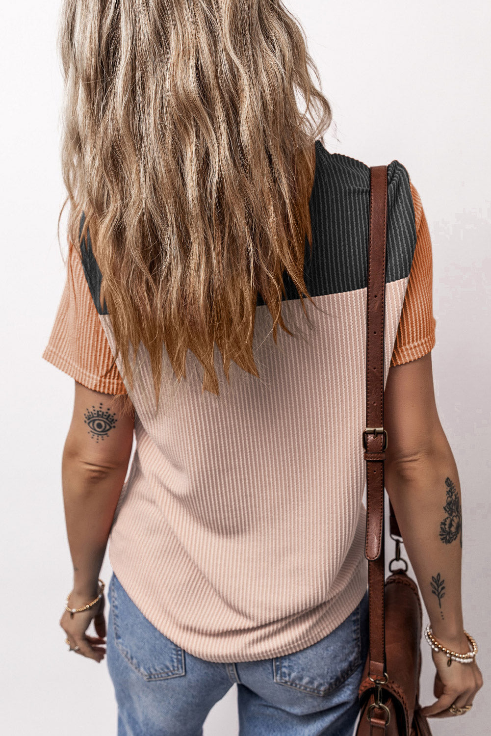 Black Rib Textured Colorblock T Shirt - PrizQ