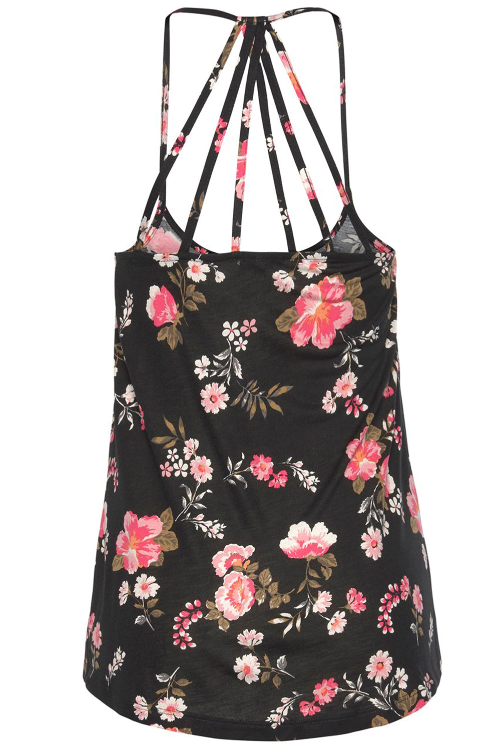 Beige tanktop met bloemenprint en kruislings straps-detail - PrizQ