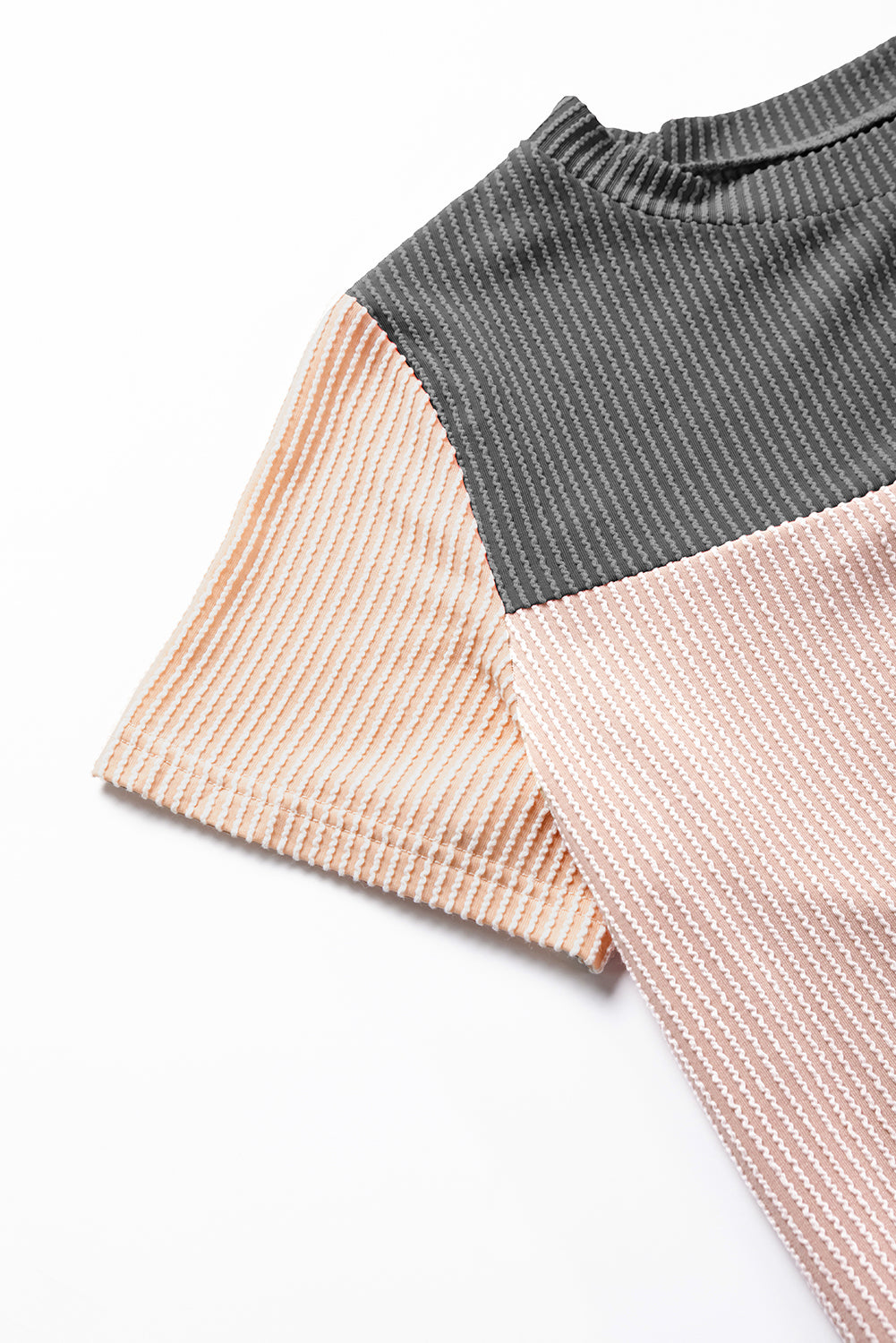 Black Rib Textured Colorblock T Shirt - PrizQ