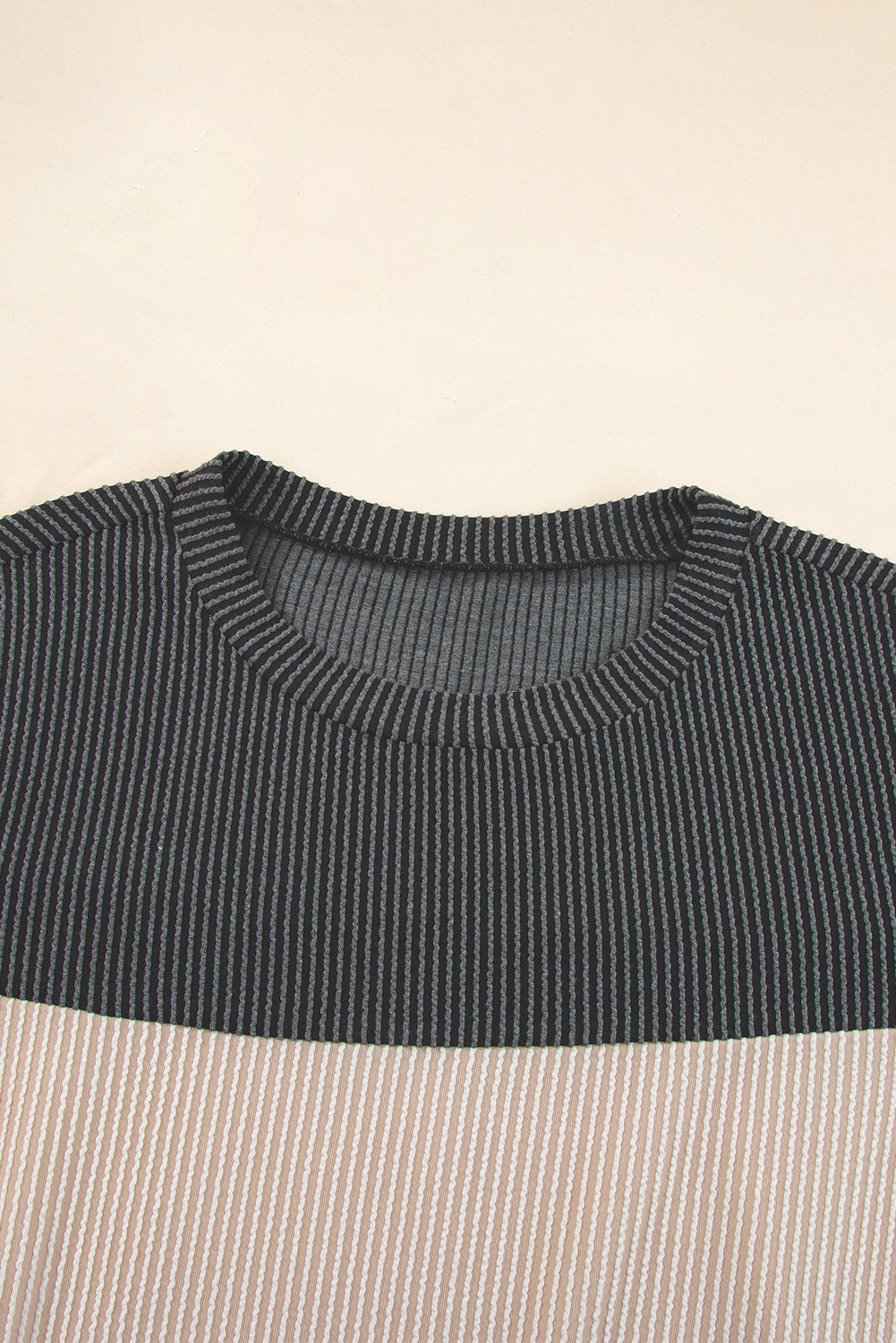 Black Rib Textured Colorblock T Shirt - PrizQ
