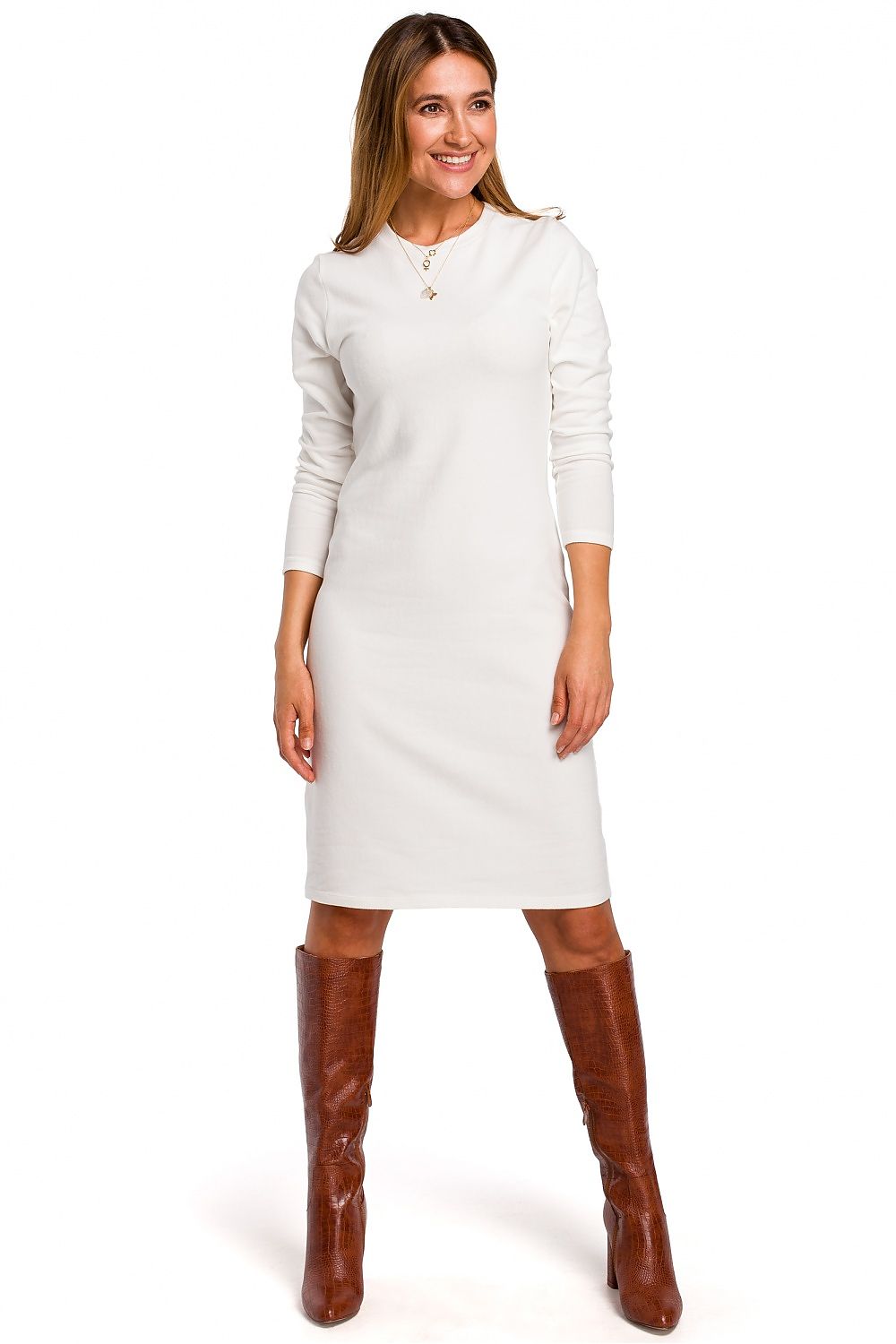 Lina Cotton Midi Dress ā Eenvoudige midi jurk voor dagelijkse styling in dun katoenen breiwerk.
