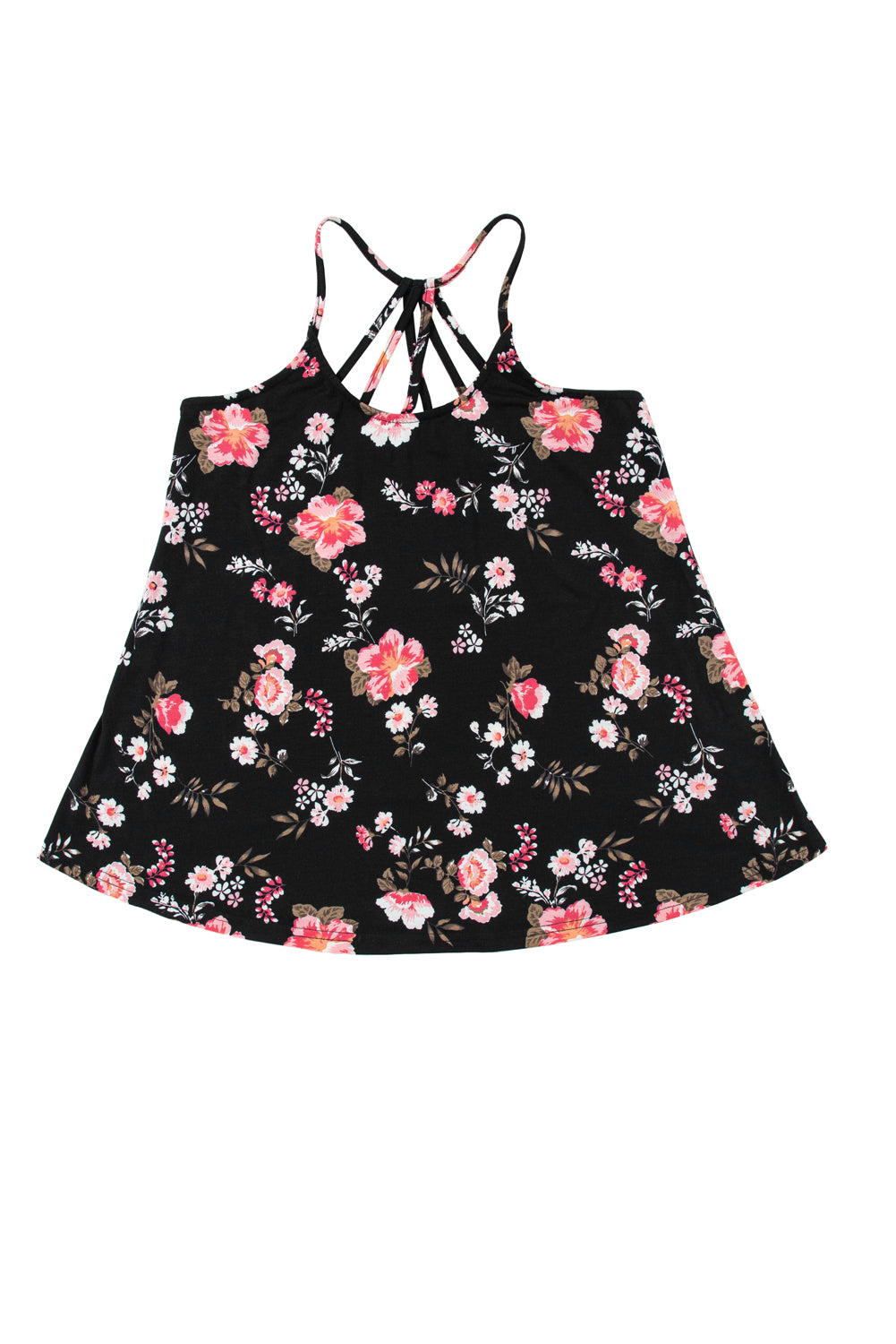 Beige tanktop met bloemenprint en kruislings straps-detail - PrizQ