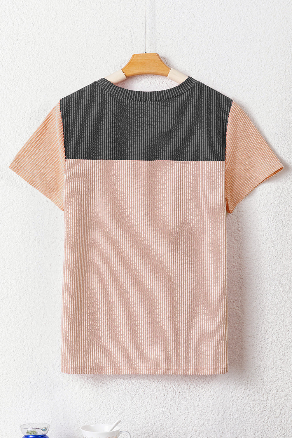 Black Rib Textured Colorblock T Shirt - PrizQ