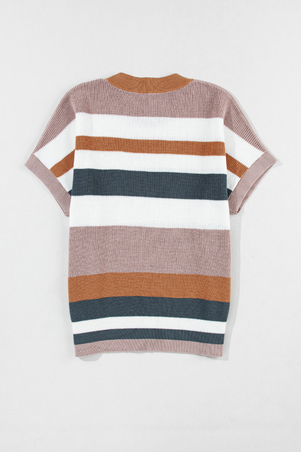 Camel Striped Knit Crew Neck T Shirt Sweater - PrizQ
