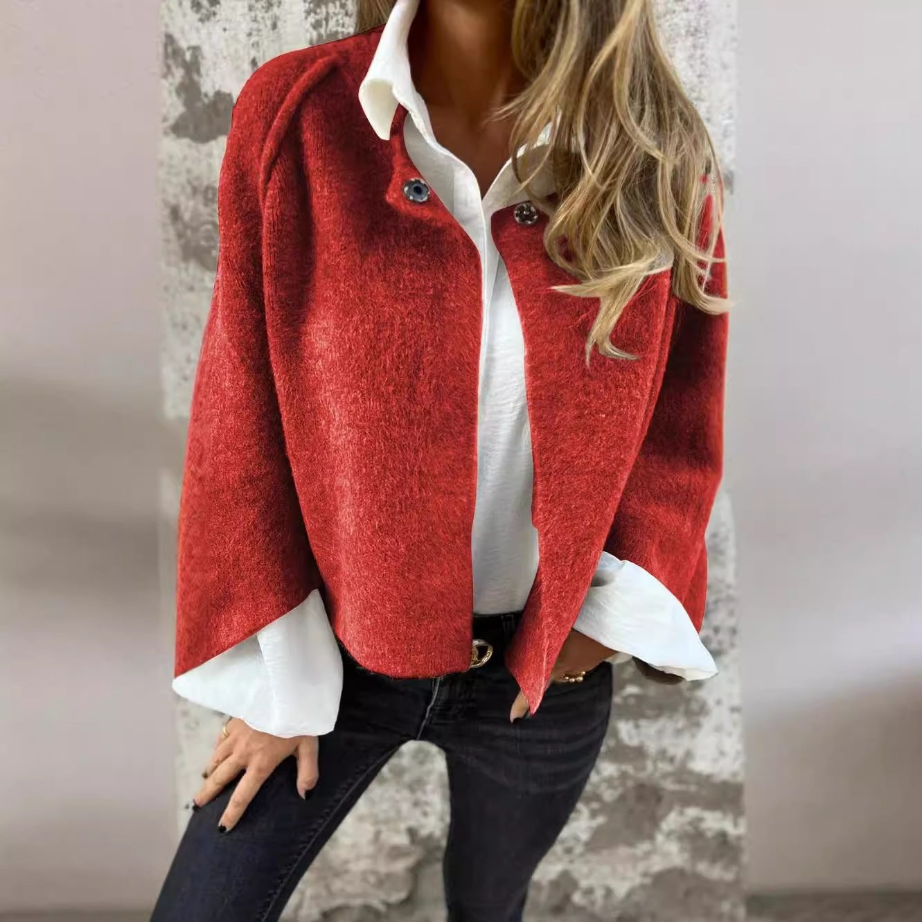 Dames Vleermuismouw Vest Herfst en Winter Ruimvallende Korte Kasjmierjas - PrizQ