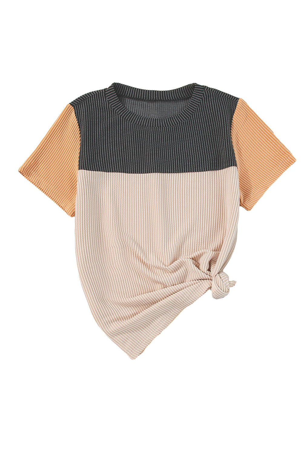 Black Rib Textured Colorblock T Shirt - PrizQ