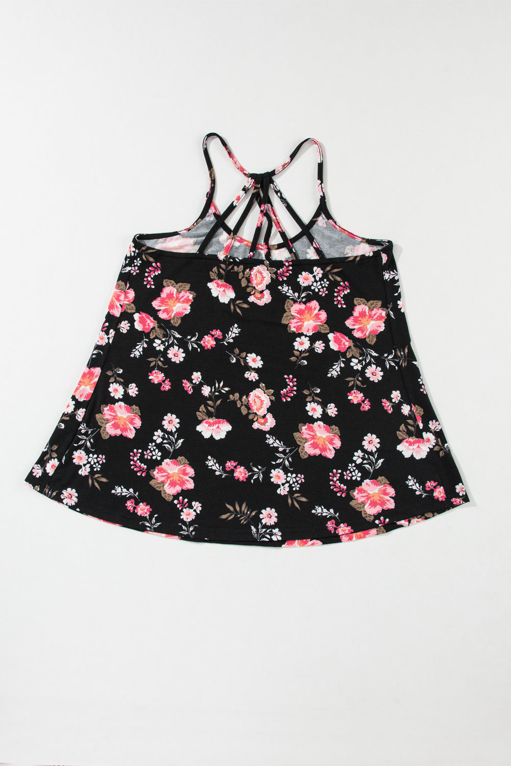 Beige tanktop met bloemenprint en kruislings straps-detail - PrizQ