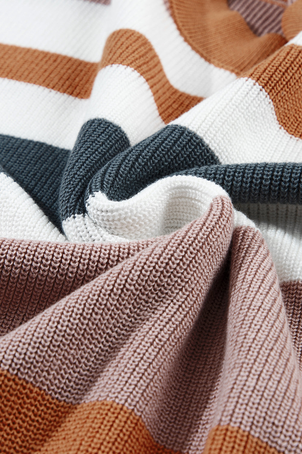 Camel Striped Knit Crew Neck T Shirt Sweater - PrizQ