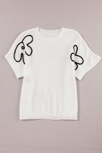 White Flower Embroidery Sweater Top - PrizQ