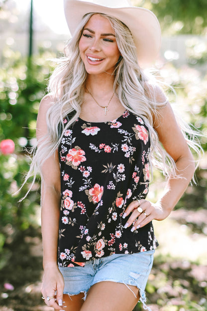 Beige tanktop met bloemenprint en kruislings straps-detail - PrizQ