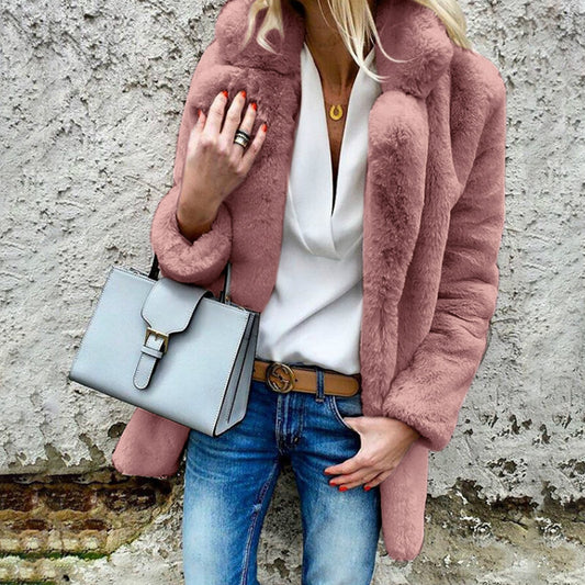 Nieuwe Herfst- en Winterjas voor Dames – Effen Kleur, Lange Mouwen en Revers Kraag - PrizQ