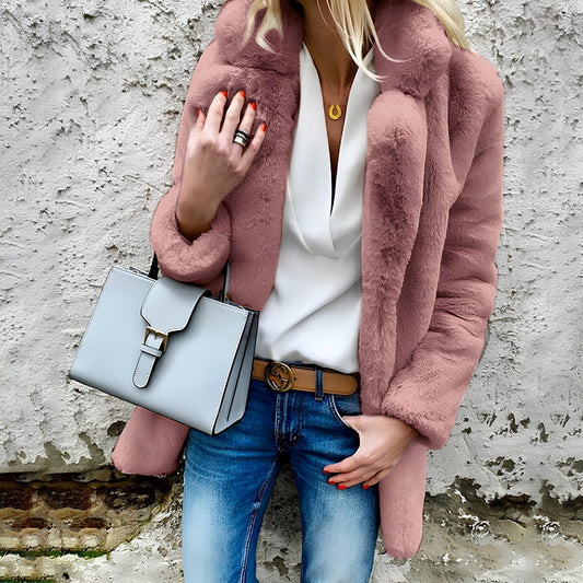 Nieuwe Herfst- en Winterjas voor Dames – Effen Kleur, Lange Mouwen en Revers Kraag - PrizQ