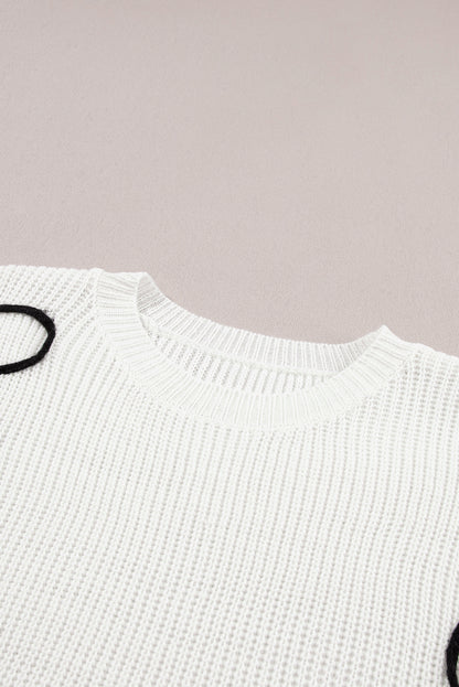 White Flower Embroidery Sweater Top - PrizQ