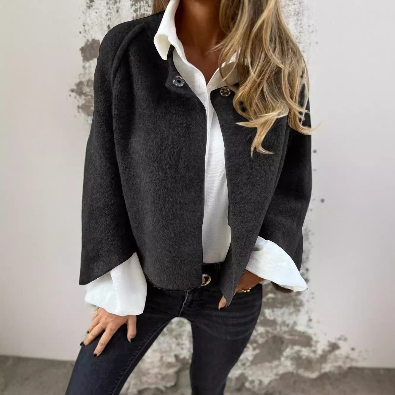 Dames Vleermuismouw Vest Herfst en Winter Ruimvallende Korte Kasjmierjas - PrizQ
