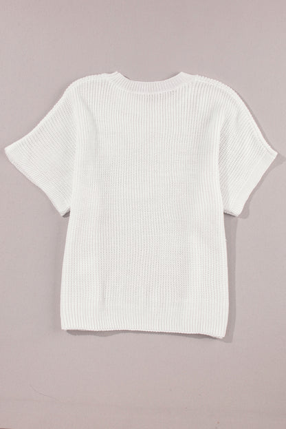 White Flower Embroidery Sweater Top - PrizQ