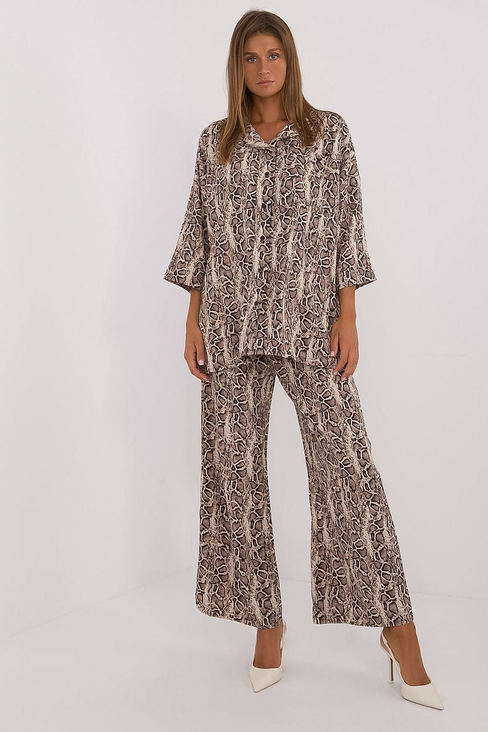 Dierenpatroon shirt met 3/4 mouwen en borstzak – Numoco Safari Chic Set