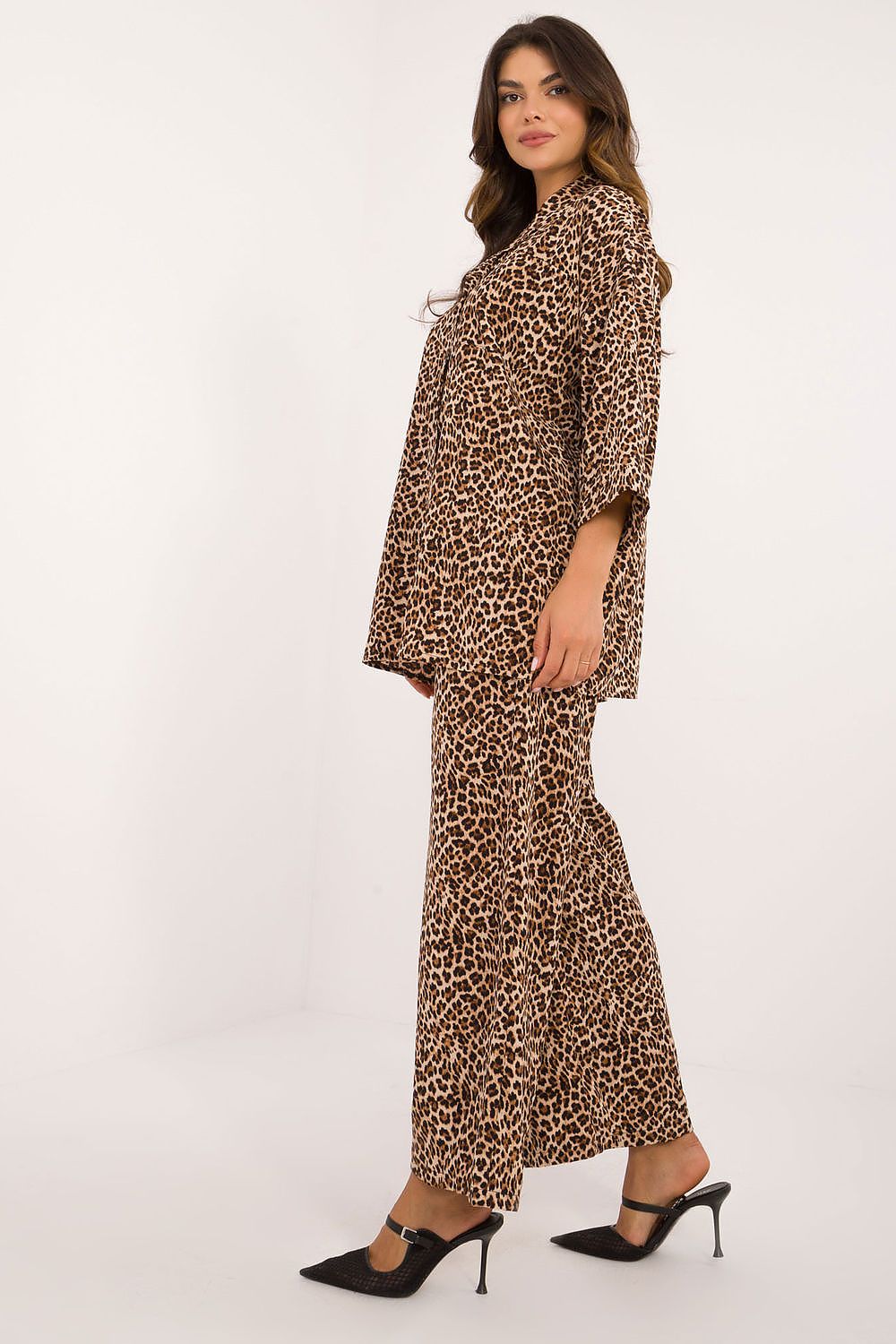 Dierenpatroon shirt met 3/4 mouwen en borstzak – Numoco Safari Chic Set