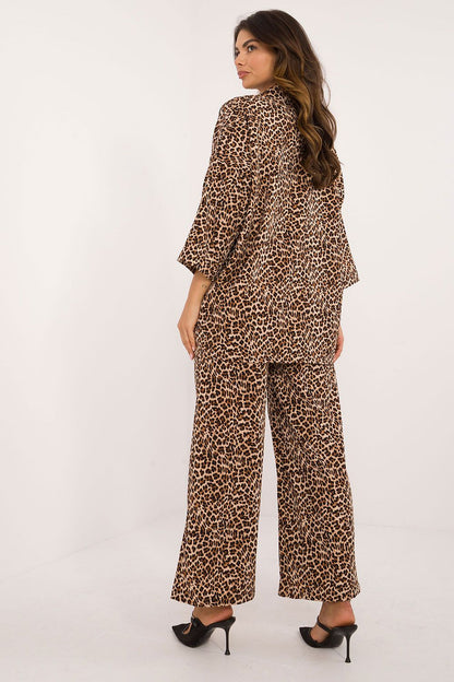 Dierenpatroon shirt met 3/4 mouwen en borstzak – Numoco Safari Chic Set
