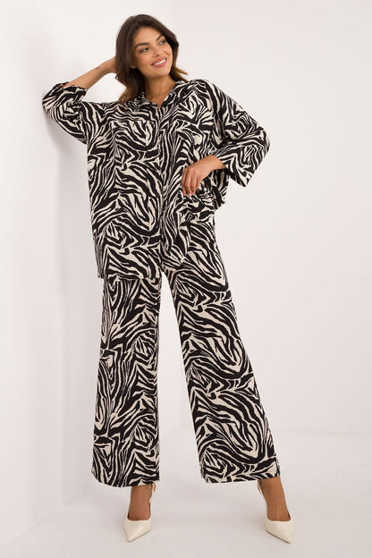 Dierenpatroon shirt met 3/4 mouwen en borstzak – Numoco Safari Chic Set