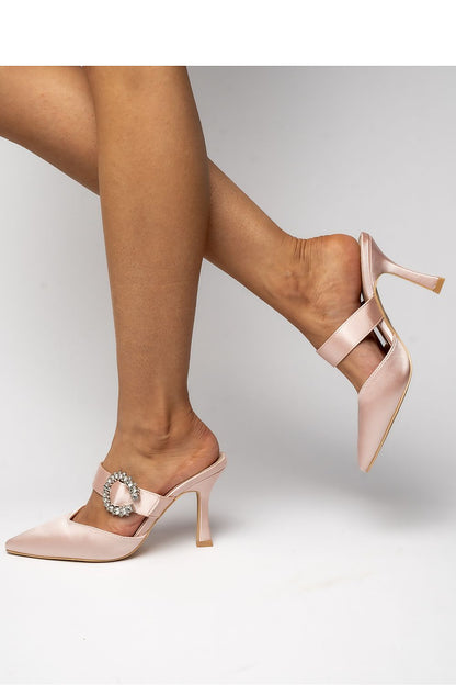 Satijnen damespumps met strass gesp en hoge hak – Jewel Stiletto in roze
