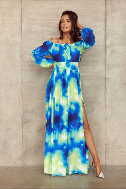 Bella Española Maxi Dress – Elegant Spanish Dress with Open Shoulders and Split | Roco Fashion