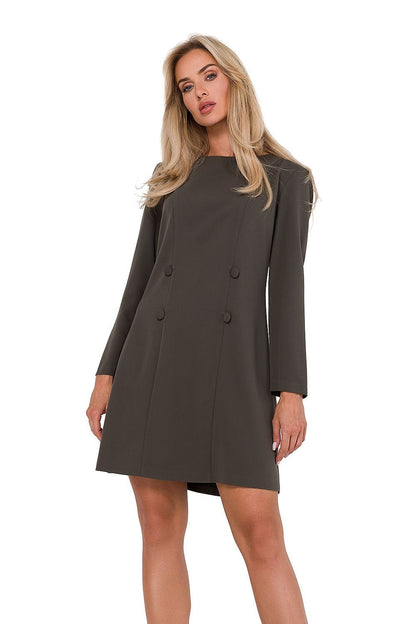 Eden Trapeze Luxe Jurk - Model 184746 Moe in meerdere kleuren, trapeze-silhouet met lange mouwen en ronde halslijn.