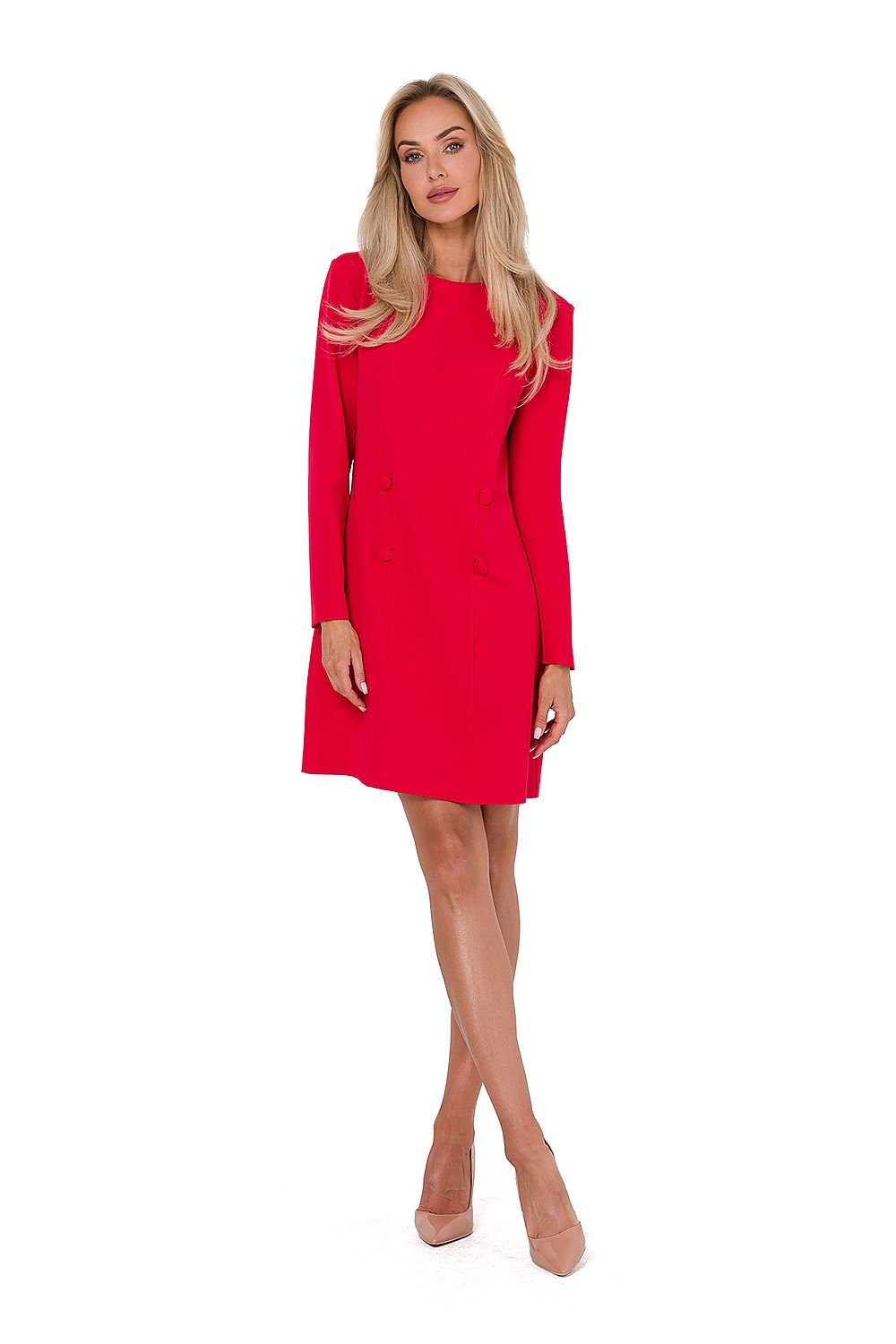 Eden Trapeze Luxe Jurk - Model 184746 Moe in meerdere kleuren, trapeze-silhouet met lange mouwen en ronde halslijn.