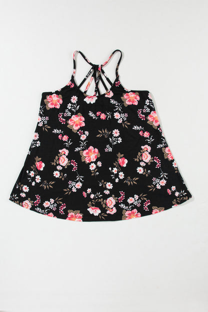 Beige tanktop met bloemenprint en kruislings straps-detail - PrizQ