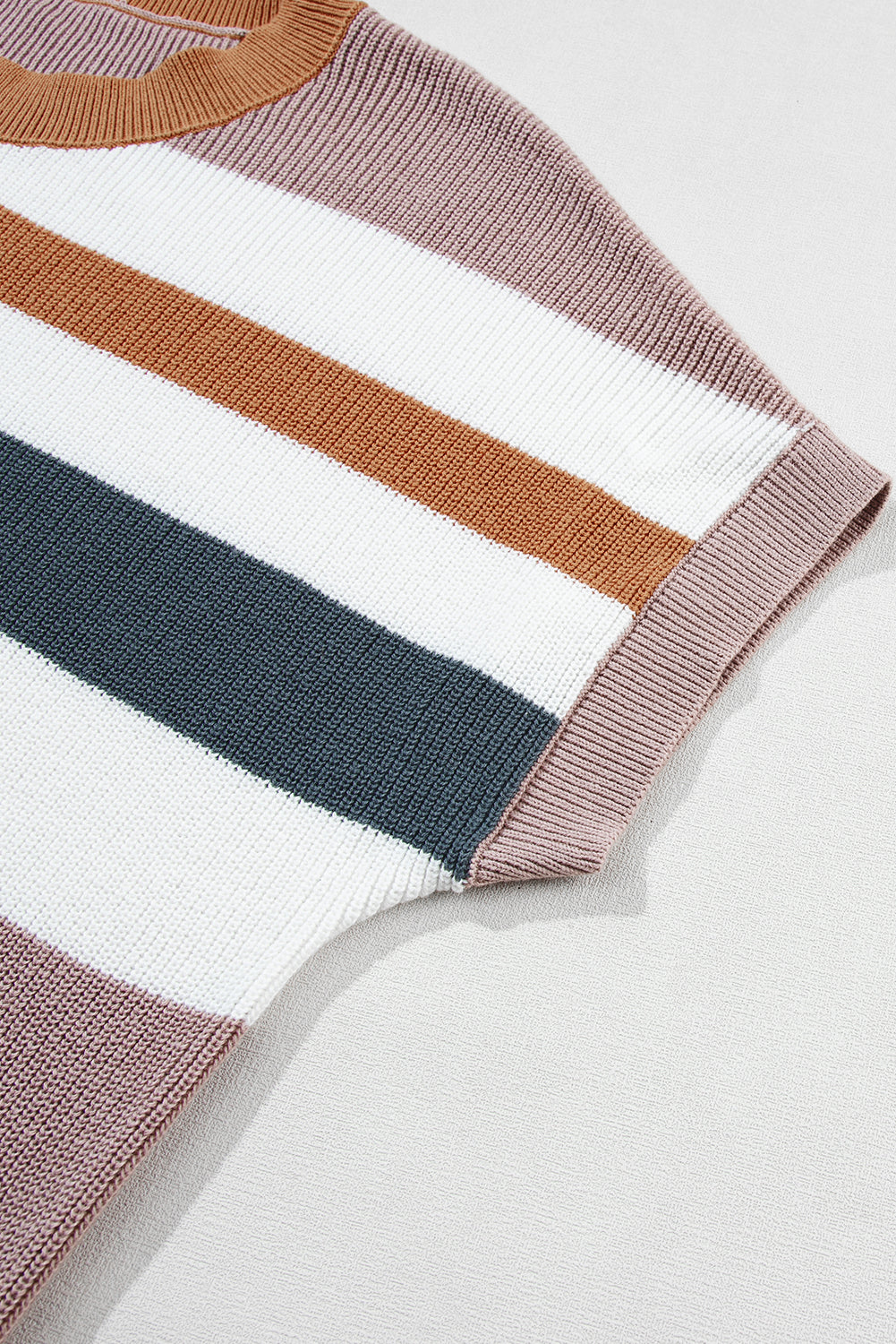 Camel Striped Knit Crew Neck T Shirt Sweater - PrizQ